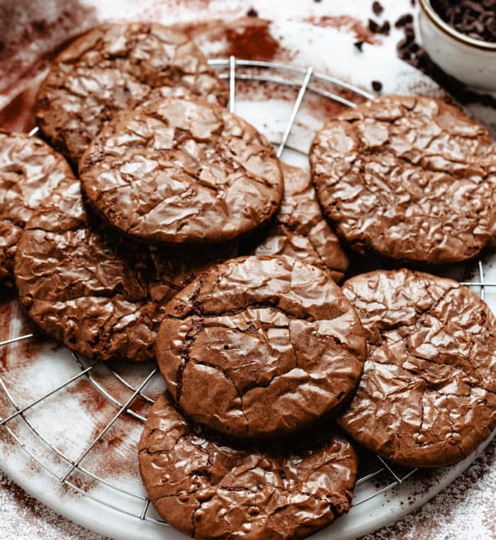 brownie cookies piled on a plate