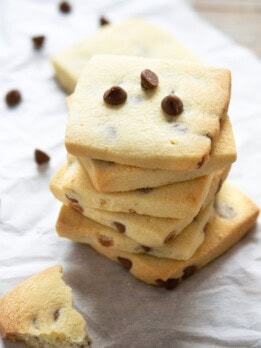photo of a stack of chocolate chip shortbread