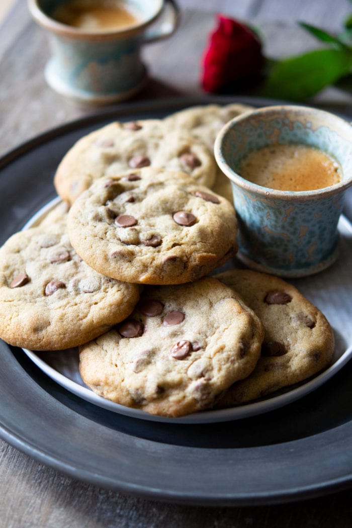 close-up photo of chocolate chip cookies.