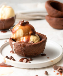 photo of chocolate cookie bowls filled with ice cream