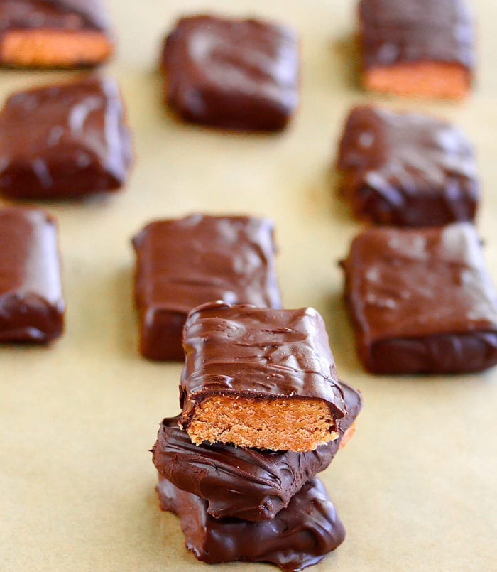 a close-up of a stack of homemade butterfingers