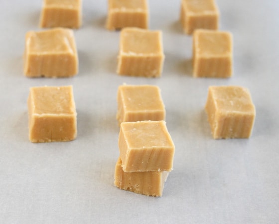 close-up photo of microwave peanut butter fudge pieces