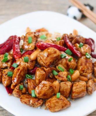 photo of a plate of kung pao chicken