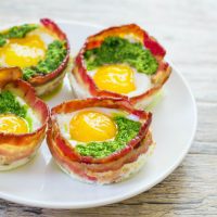 photo of green eggs and ham pesto bacon cups