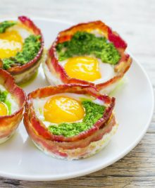photo of green eggs and ham pesto bacon cups