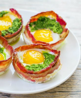 photo of green eggs and ham pesto bacon cups