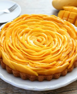 photo of a mango mousse tart