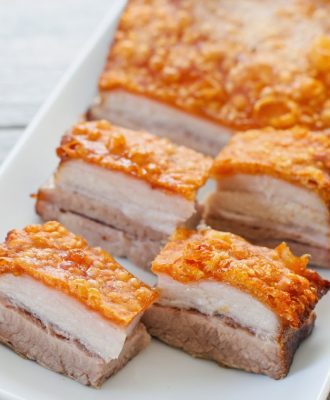 crispy golden pork belly slices