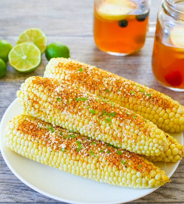 photo of a plate of Mexican-Style Grilled Corn