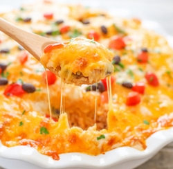 close up photo of a chicken rice casserole