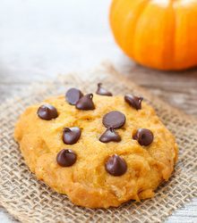 photo of one pumpkin chocolate chip cookie