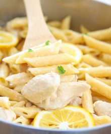 close-up photo of lemon chicken pasta