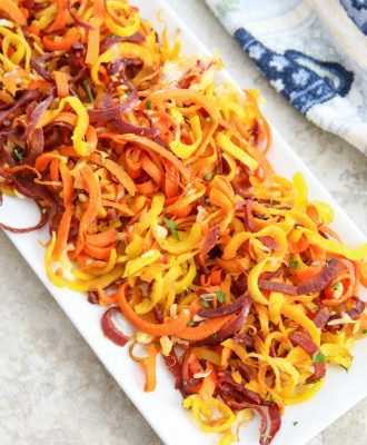 overhead photo of carrot noodles