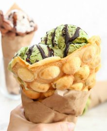 photo of egg waffle cone filled with ice cream