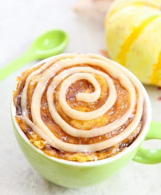 photo of a pumpkin cinnamon swirl mug cake