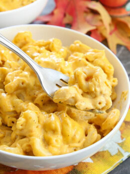 photo of a bowl of pumpkin macaroni and cheese