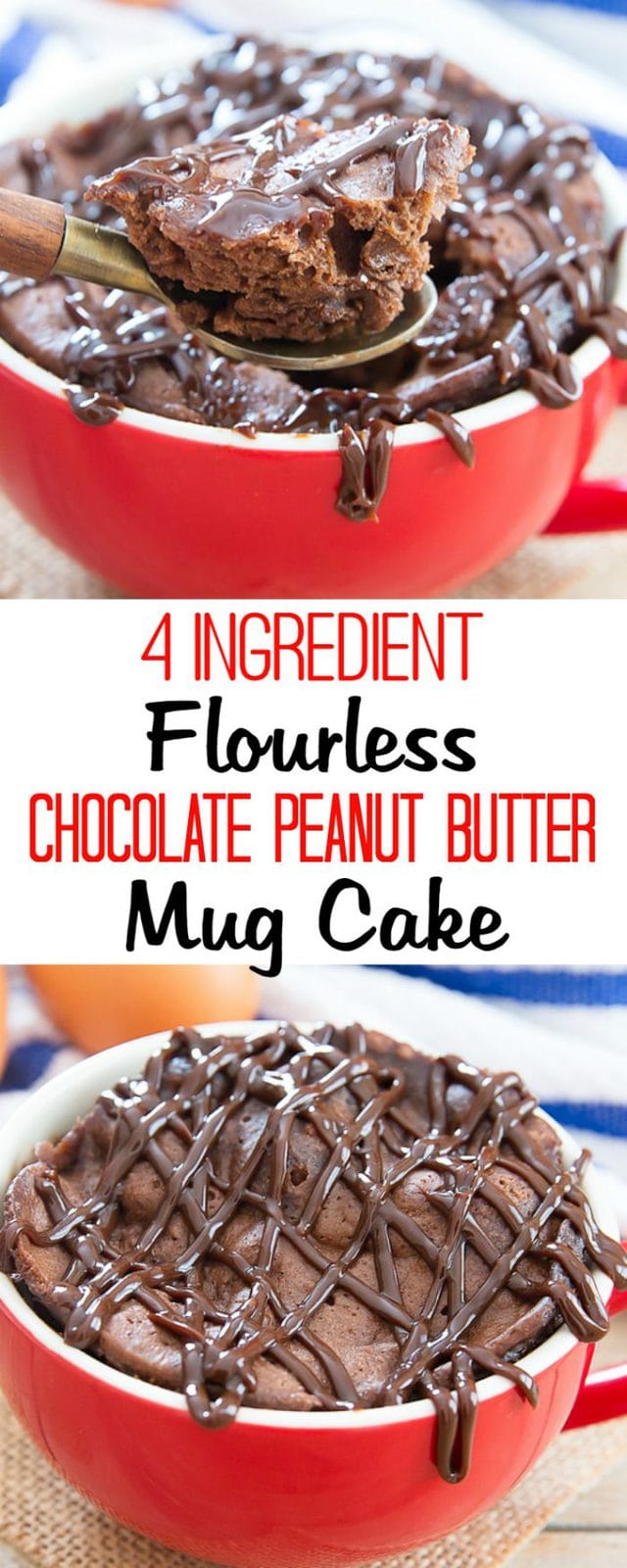 4 Ingredient Flourless Chocolate Peanut Butter Mug Cake