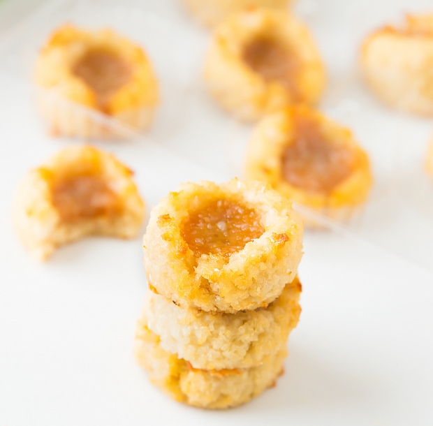 close-up photo of a stack of Salted Caramel Coconut Cookies