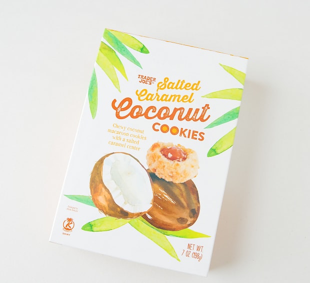 overhead photo of a box of Salted Caramel Coconut Cookies