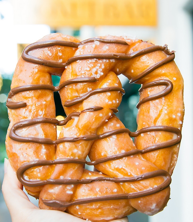 close-up photo of a pretzel donut