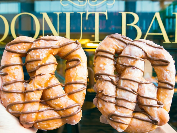photo of two pretzel donuts