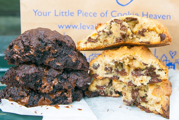 photo of chocolate chip walnut cookies and dark chocolate chocolate chip cookies