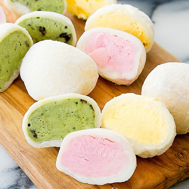 close-up of mochi ice creams