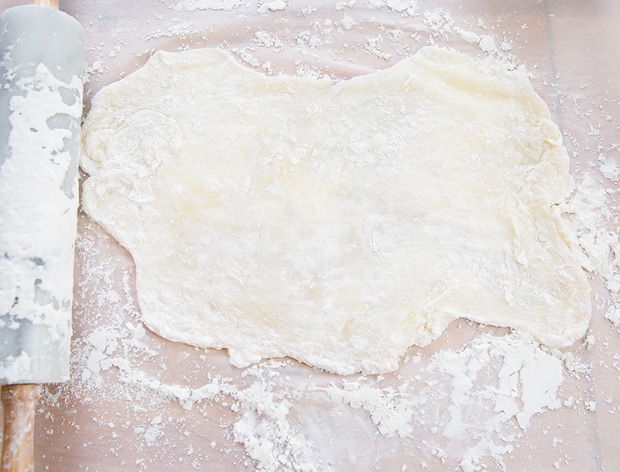 overhead photo of Shiratamako dough rolled out on a work surface