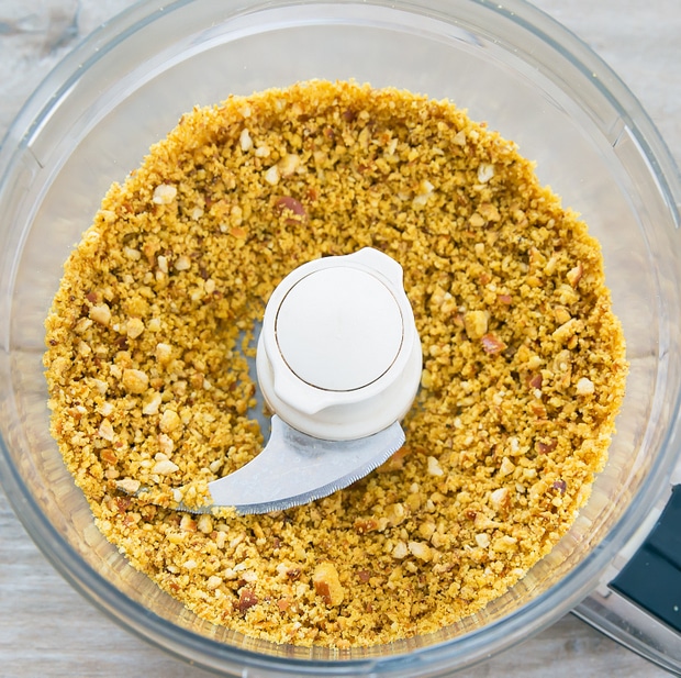 ingredients for the coating processed into crumbs in the food processor