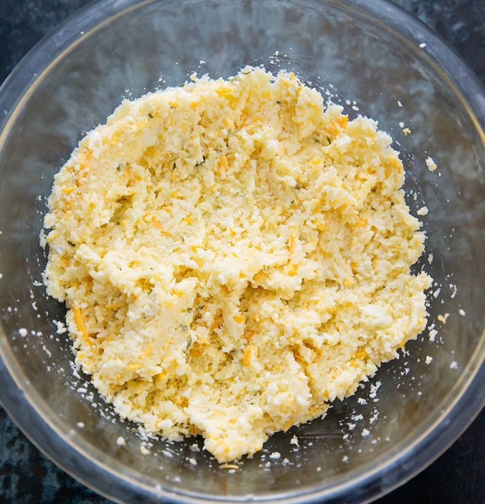 process photo showing the cauliflower mixture to make the muffins