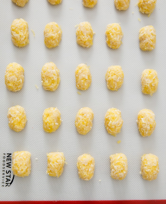 process photo showing spaghetti squash tots ready to be baked
