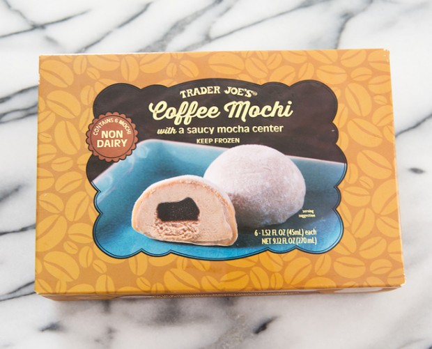 overhead photo of a package of coffee mochi 