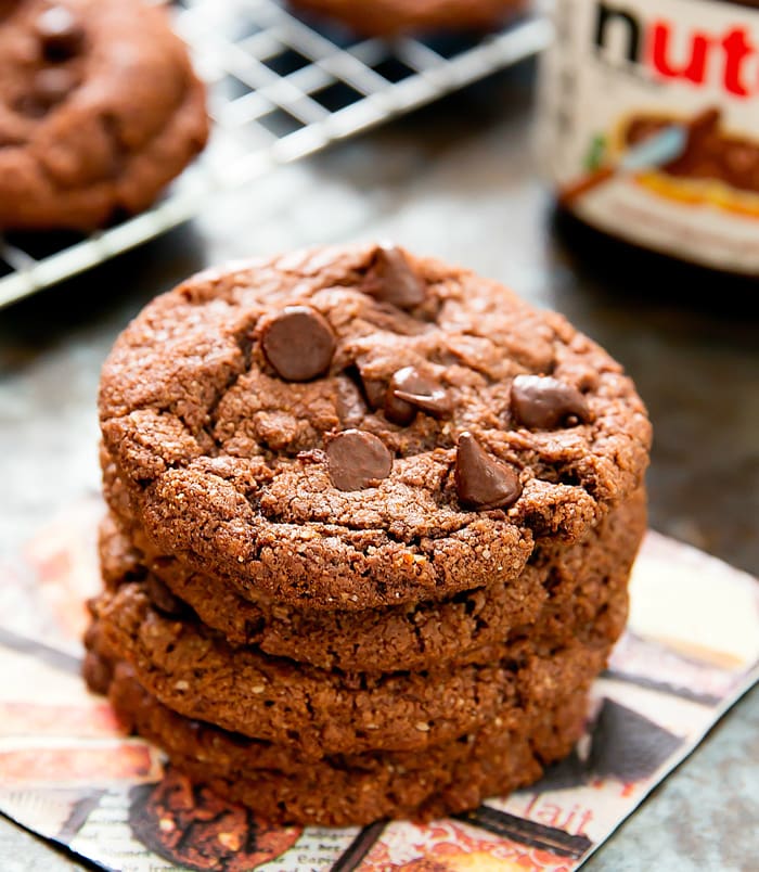 close-up photo of a stack of Flourless Nutella Cookies