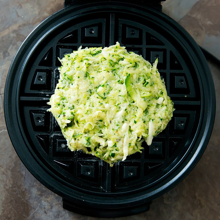 photo of the zucchini patty in the waffle iron