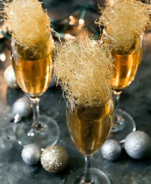 Champagne Cocktails with gold spun sugar