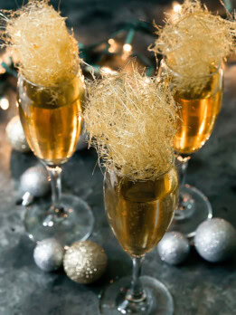 Champagne Cocktails with gold spun sugar