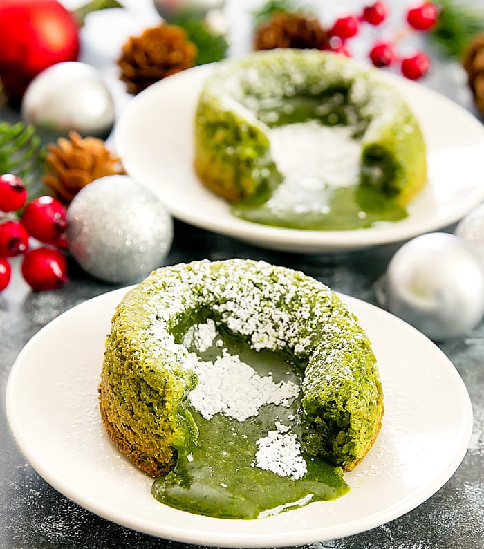 photo of two Matcha Green Tea Molten Lava Cakes