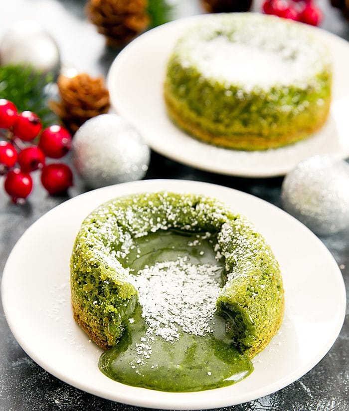 photo of two matcha green tea lava cakes