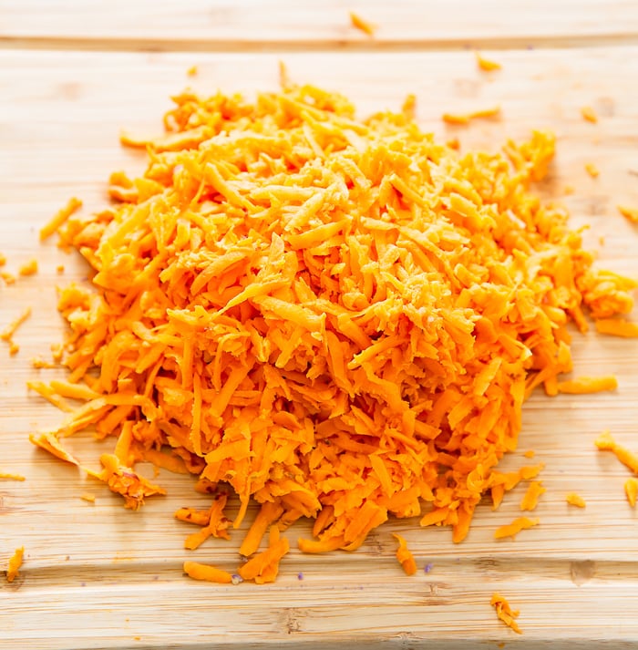 step by step photo showing shredded sweet potatoes