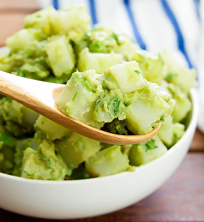 close-up photo of avocado potato salad