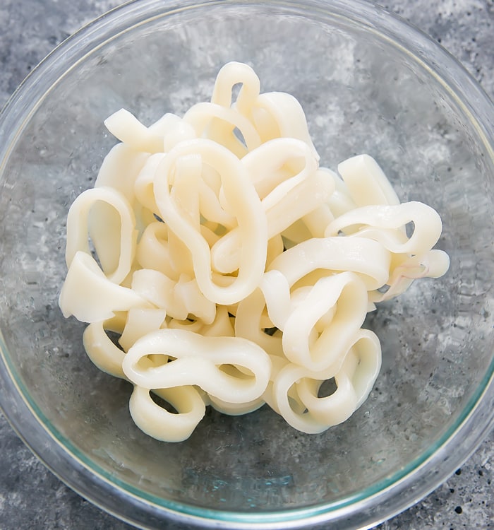 raw squid rings in a bowl