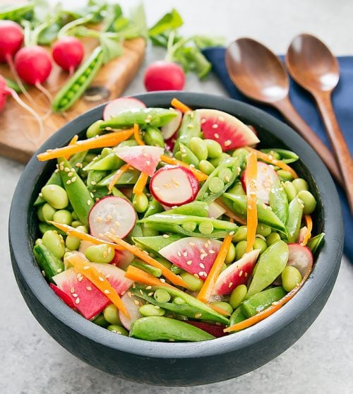 Snap Pea Salad with Edamame and Sesame Dressing Kirbie's Cravings