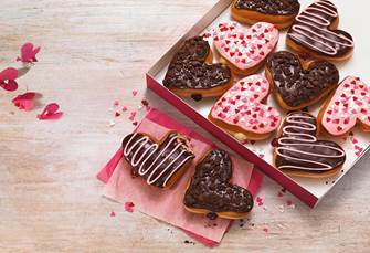 photo of a box of heart-shaped donuts from Dunkin Donuts