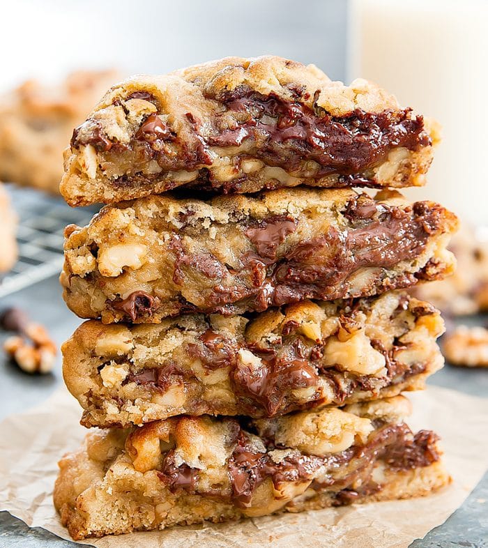 close-up photo of a stack of Copycat Levain Bakery Chocolate Chip Cookie