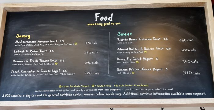 photo of the food menu at Philz Coffee