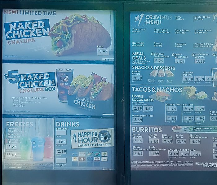 photo of the menu at Taco Bell