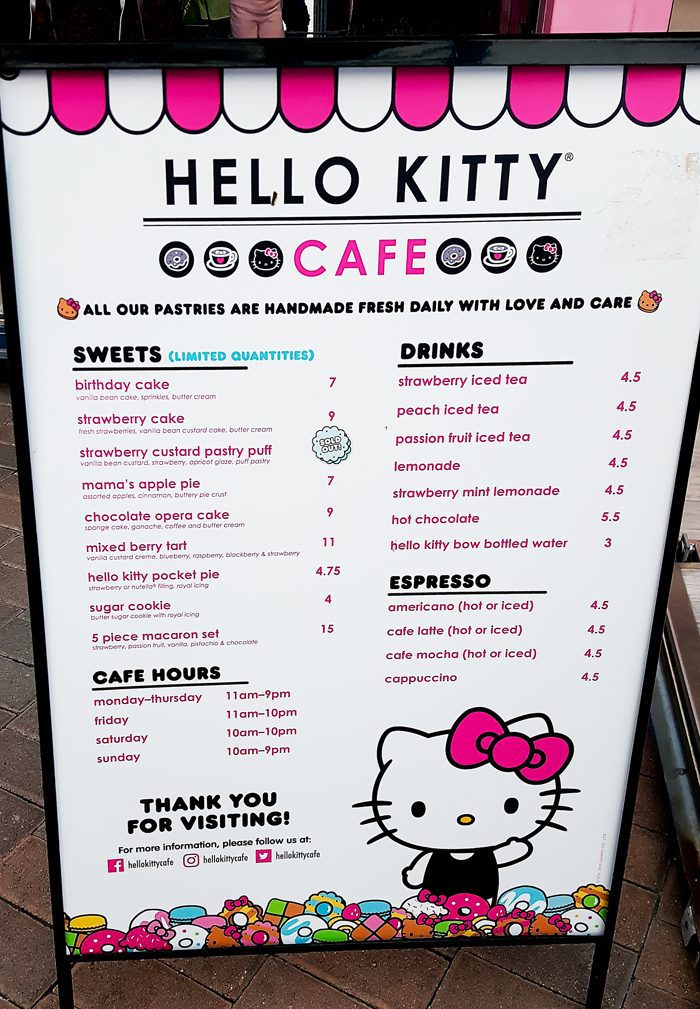 photo of Hello Kitty Cafe menu board