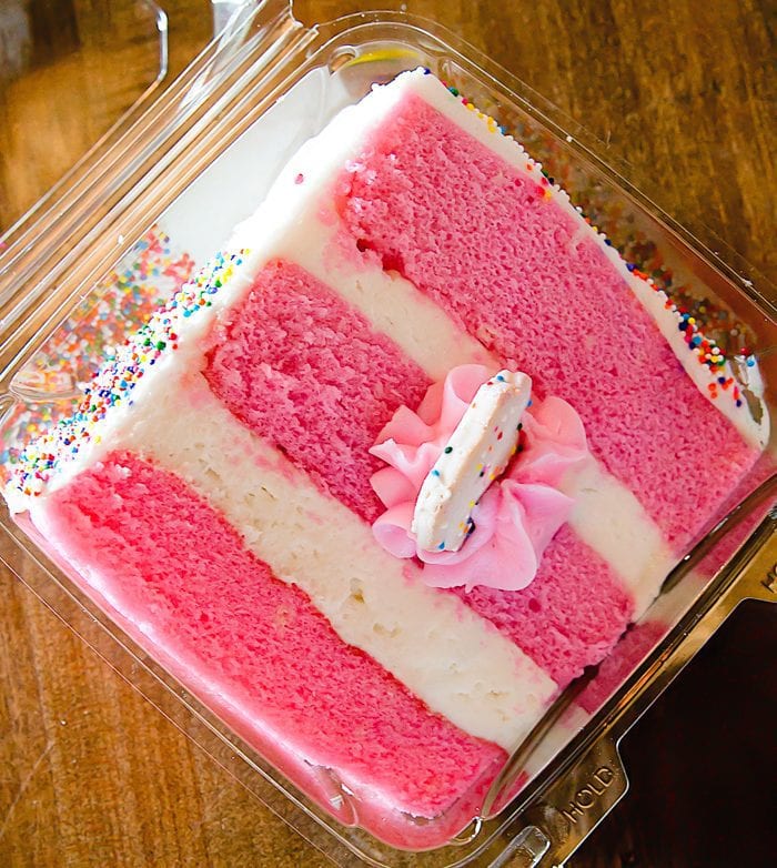 overhead photo of pink velvet cake