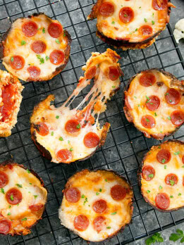 overhead photo of mini pizzas