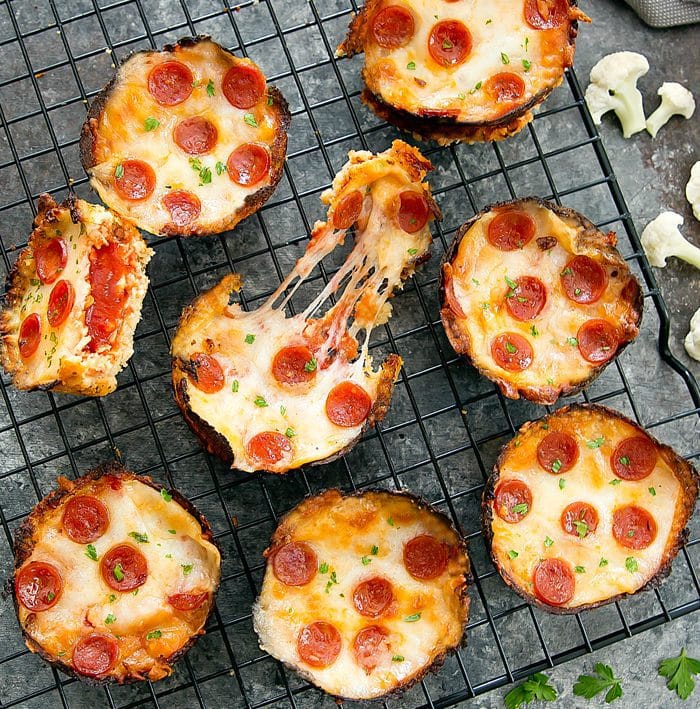 overhead photo of mini pizzas